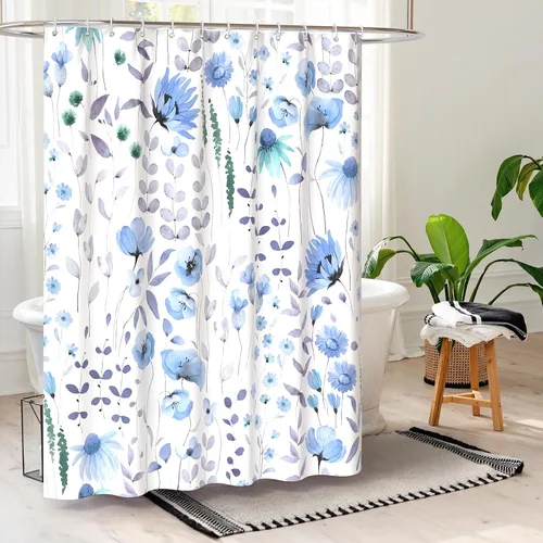 Vista 2 de QiyI Cortina de ducha floral de acuarela, cortina de baño de primavera con estampado de flores, decoración del hogar, lavable a máquina, cortina