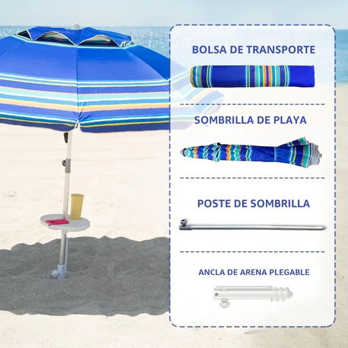 Vista 5 de AMMSUN Sombrillas de playa de 7 pies de alta resistencia para vientos fuertes con ancla de arena, ventilación inclinable, protección UV 50+ contra