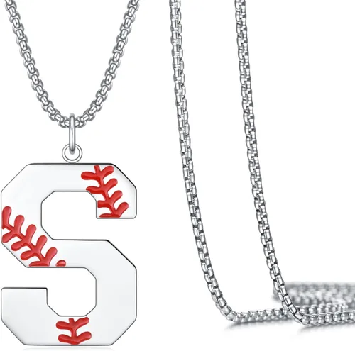Vista 16 de VEEHOO Collar de béisbol para hombres y niños, letra inicial de la A a la Z, joyería de béisbol con colgante de joyería de béisbol para niños