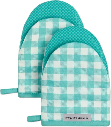 Vista 12 de Juego de 2 manoplas mini para horno Kitchenaid Gingham, Terciopelo Azul, 5.5"x8