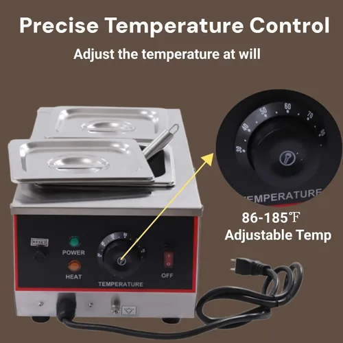 Vista 3 de Máquina de templado de chocolate de 2 tanques de 9 libras, derretidor de chocolate de 800 W, olla de fusión de chocolate con temperatura ajustable