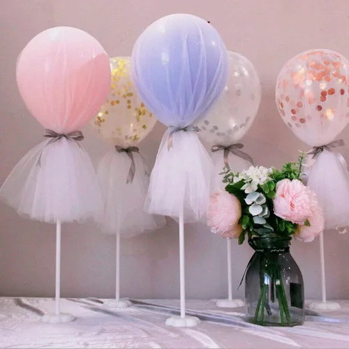 Vista 2 de Juego de 15 soportes para palos de globos, copa de globo con poste de globo y soporte de mesa de escritorio para boda, cumpleaños, baby shower