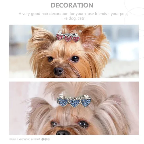 Vista 5 de balacoo 3 pinzas para el pelo con diamantes de imitación para perros, accesorios para perros con forma de corazón, pinzas para el cabello