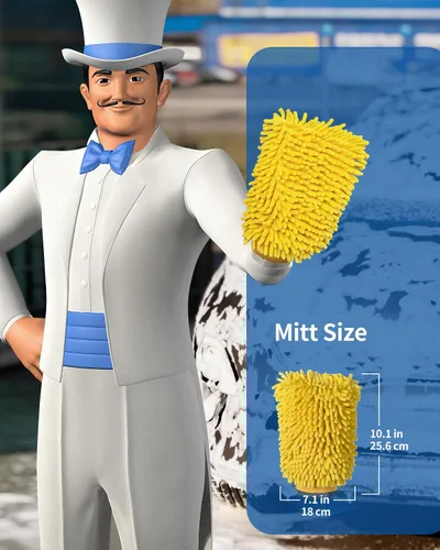 Vista 2 de MR.SIGA Manoplas de microfibra suave de chenilla para lavado de coche, paquete de 2, azul y amarillo