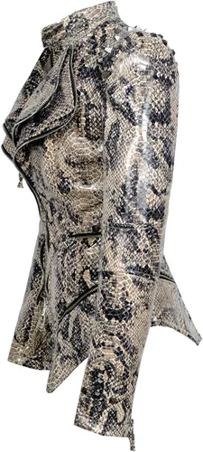 Vista 3 de chouyatou Chaqueta de motociclista de piel sintética con estampado de serpiente para mujer