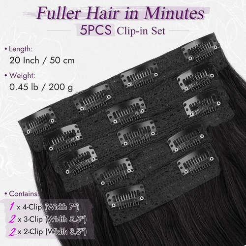 Vista 2 de BARSDAR Extensiones de cabello sintético de 20 pulgadas con clip negro
