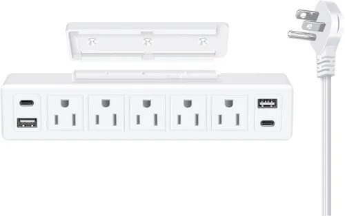 Vista 8 de Regleta de alimentación montable para debajo del escritorio de 40 W, enchufe plano de carga rápida USB-C de 20 W, protector de sobretensiones 1200J