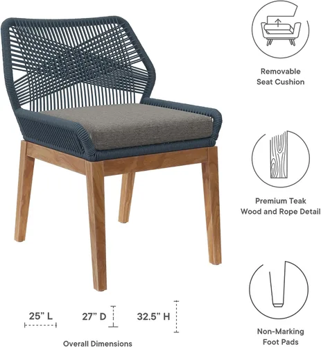 Vista 3 de Wellspring - Silla de comedor de madera maciza de teca para patio al aire libre, color azul grafito, cómodo, jardín, restaurante, asiento moderno