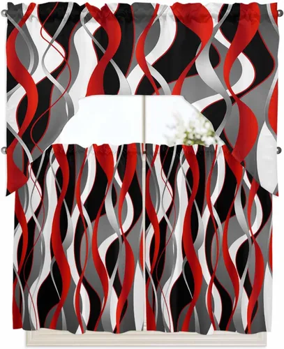 Vista 9 de Cortinas de cocina con festón de Navidad, cenefa con bolsillo para barra, paneles de cortina para dormitorio, sala de estar, baño, cafetería