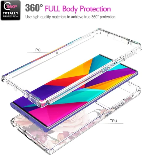 Vista 3 de Funda para Galaxy Note 20 Ultra 5G SM-N986U con protector de pantalla de vidrio templado, cuerpo completo transparente con protección floral funda