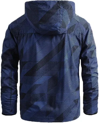 Vista 2 de LONGBIDA Chaqueta cortavientos ligera para hombre, ajuste delgado, abrigos resistentes al viento con capucha, Gris oscuro