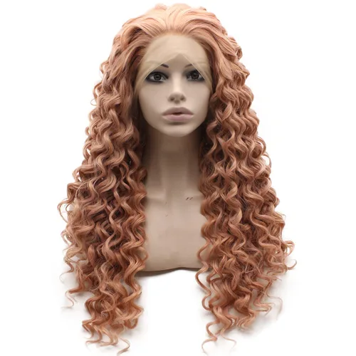 Vista 5 de Mxangel - Peluca de cabello sintético largo y rizado con encaje frontal, color morado, resistente al calor, para fiesta de cosplay