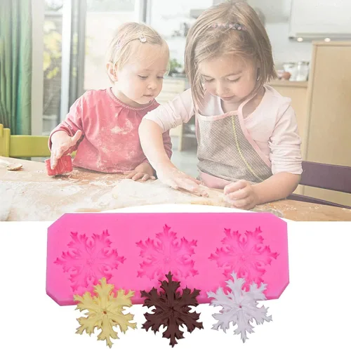 Vista 7 de Rainmae 6 moldes de silicona para pastel de copo de nieve de Navidad, copos de nieve 3D, herramientas de decoración de cupcakes de invierno