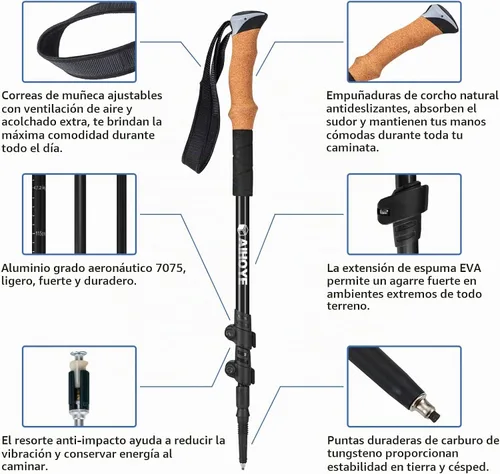 Vista 2 de Aihoye Trekking Hiking Poles-2 Pack Lightweight Aluminum 7075 Walking Stick Negro