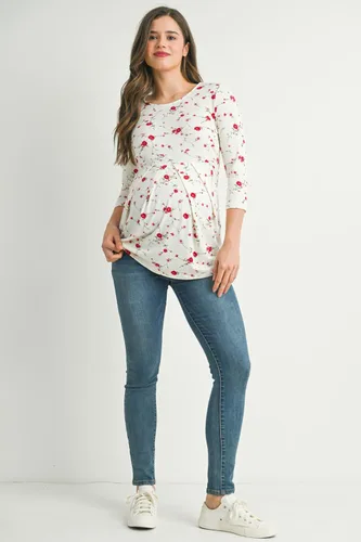 Vista 65 de LaClef - Blusa de maternidad para mujer, cuello redondo, manga 3/4, plisada al frente, estilo peplum