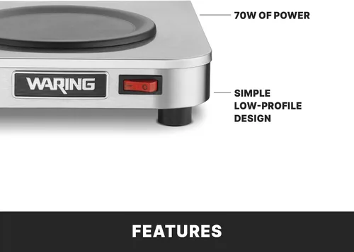 Vista 5 de Waring Commercial WCW10 Café Deco - Calentador de jarra de café individual, 120 V, enchufe de 5 a 15 fases, quemador individual plateado