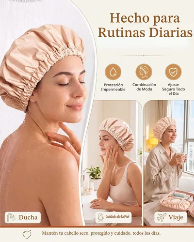 Vista 4 de Edoneery Gorros de ducha para mujer, reutilizables, impermeables, gorro de ducha