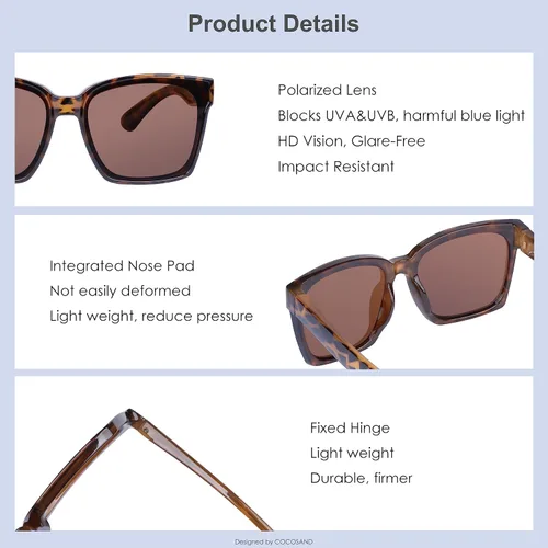 Vista 4 de COCOSAND Lentes de sol polarizados para niños, protección UV 400, retro, cuadrados, futuristas, para jóvenes, adolescentes, niños y niñas de 5 a 12