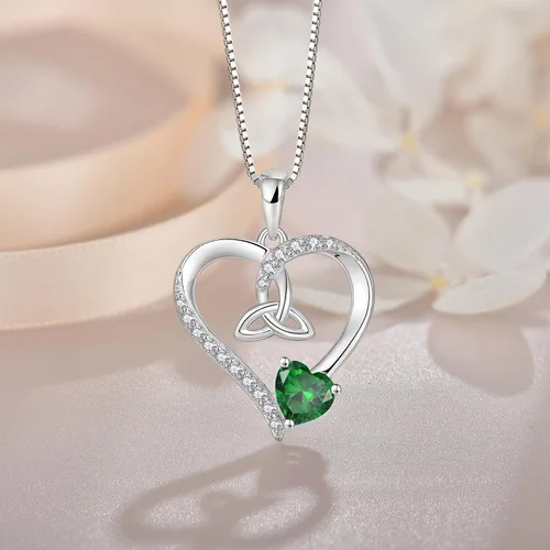 Vista 14 de Collar de corazón con nudo celta de plata de ley 925, collar con colgante para mujer, joyería de piedra natal
