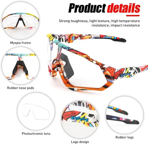 Vista 4 de KAPVOE Gafas de ciclismo fotocromáticas para hombres y mujeres, gafas de sol para bicicleta de montaña MTB, para bicicleta de montaña Clear - K9408