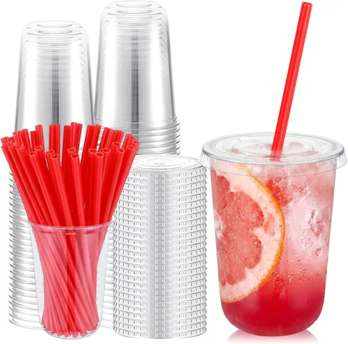 Vista 11 de Ziliny Juego de 50 vasos de plástico de paja negra con pajitas y tapas en forma de corazón, tazas desechables para café helado, mascotas