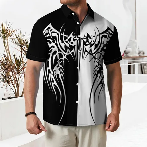 Vista 5 de Camisas casuales de verano para hombre, manga corta, con botones, camisetas de boliche, camisetas de campamento elásticas