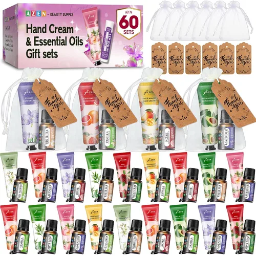 Vista 11 de AZEN 120 Juegos de Regalos a Granel, Crema de Manos y Bálsamo Labial a Granel con Bolsa de Organza, Tarjeta de Agradecimiento, Regalos de Baby