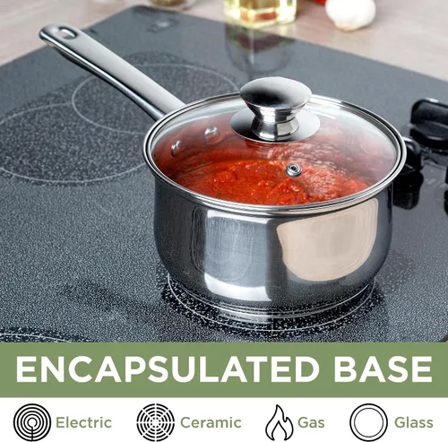 Vista 4 de Ecolution Cacerola de Acero Inoxidable, Olla de Cocción con Base Encapsulada Lista para Inducción con Tapa de Vidrio, Apta para Horno, Olla