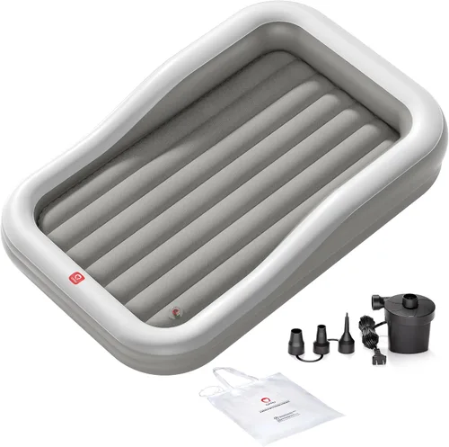 Vista 8 de QPAU Cama inflable de viaje para niños pequeños con 3 lados, extragrande Azul