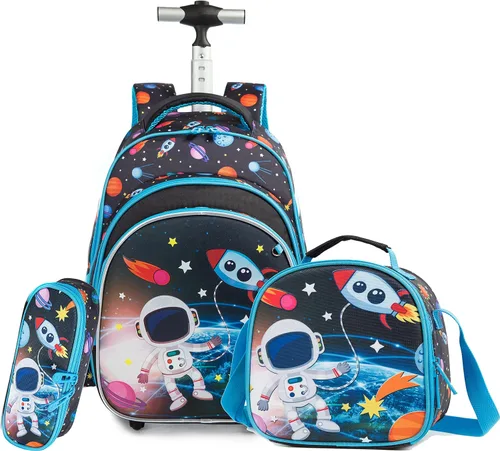 Vista 9 de Meetbelify Mochila con ruedas para niños, mochila con ruedas, equipaje para niños, 01 Azul, Computadora portátil