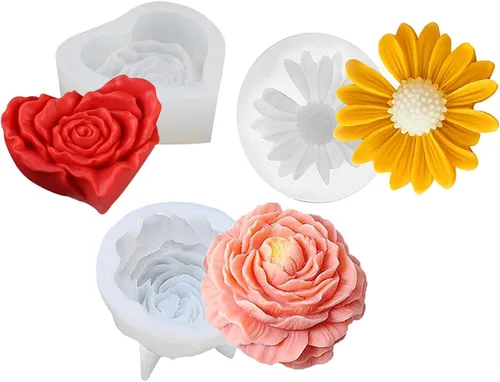 Vista 9 de 4 moldes de velas de flores de rosas, moldes de silicona para hacer velas, molde decorativo en forma de flores 3D para fondant jabón, pastel