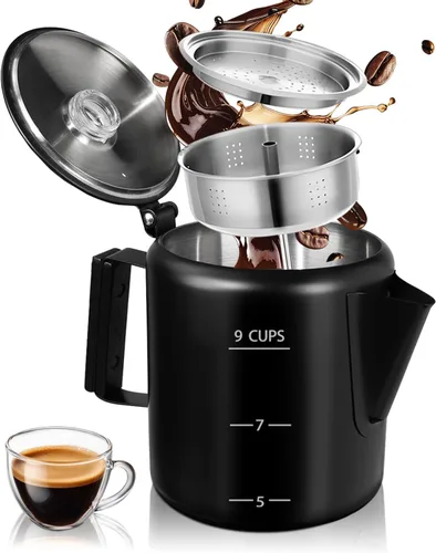 Vista 14 de Cafetera Percoladora de acero inoxidable 304, estufa de olla fácil de preparar y calentar uniformemente, 6 tazas 33.8 onzas, 33.8 fl oz, diseño