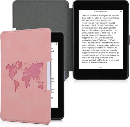 Vista 5 de kwmobile Funda compatible con Amazon Kindle Paperwhite (10.Gen - 2018) - Funda para lector electrónico - Esquema de viaje rosa polvoriento