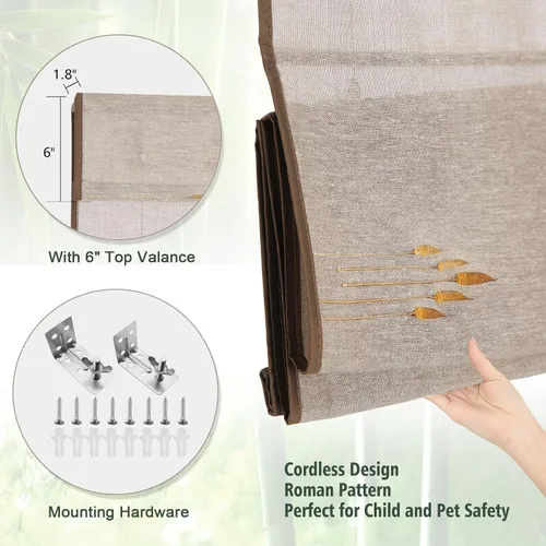 Vista 5 de Persianas romanas de bambú opacas sin cordones con salvia, persianas de ventana de caña de tejido natural con borde, persianas de bambú enrollables