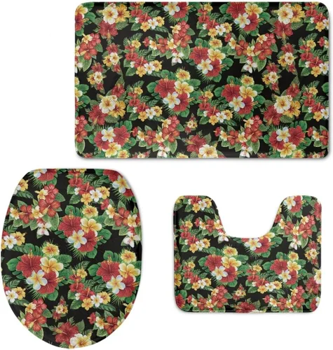 Vista 18 de HUGS IDEA Alfombra de baño, alfombra de baño, alfombra de baño, diseño de bandera estadounidense, mariposa, floral, juego de tapetes de baño