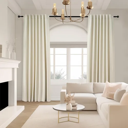 Vista 90 de Topfinel cortinas opacas de lino beige y blanco de 63 pulgadas de largo, 2 paneles para ventana pequeña, estilo natural de abedul bohemio y rústico