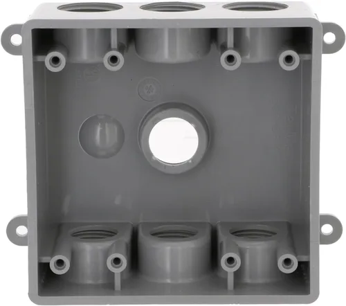 Vista 2 de BELL PDB77550GY Caja resistente a la intemperie de dos grupos con siete salidas roscadas de 1/2 pulgada o 3/4 de pulgada, 2 pulgadas, gris