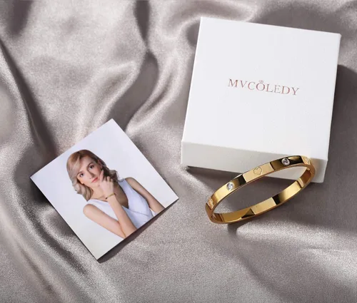 Vista 3 de Regalo de Navidad MVCOLEDY Jewelry - Pulsera chapada en oro o blanco con piedra de corazón de acero inoxidable con cristal para mujer