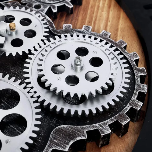 Vista 6 de Lafocuse Reloj de pared de engranaje móvil real de 23 pulgadas, reloj de pared grande de madera Steampunk para decoración de sala de estar
