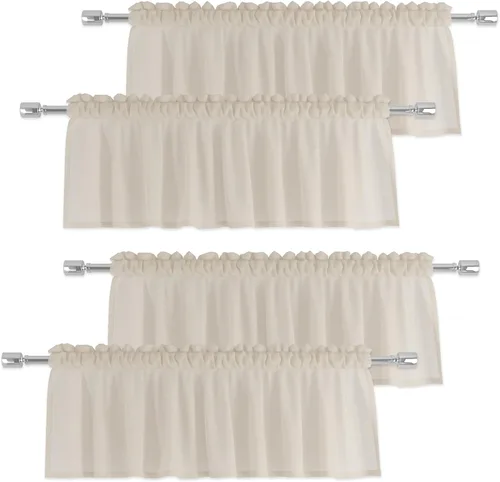 Vista 15 de Cenefas traslúcidas beige de 18 pulgadas, cortinas para ventana de sala de estar, dormitorio, cocina, mini paneles de cortina cortos pequeños
