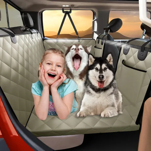Vista 7 de Extensor de asiento trasero para perros, gran espacio, funda de asiento de automóvil para perro, parte inferior dura con capacidad para 420 libras