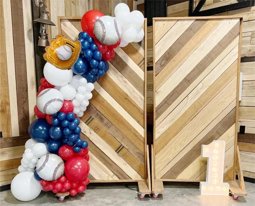 Vista 4 de Kit de guirnalda de arco de globos de béisbol, kit de guirnalda de arco de globos rojos, blancos y azules para fiestas deportivas, cumpleaños