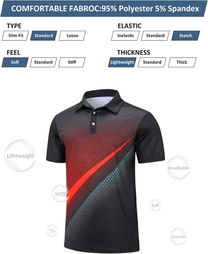 Vista 7 de uideazone Camisa de golf para hombre, de ajuste seco, atlética, absorbe la humedad, rendimiento con impresión 3D, manga corta
