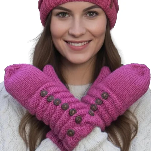 Vista 6 de Agan Traders 1414 - Gorro de punto de lana acanalada, cálido, de gran tamaño, grueso, suave, con forro polar holgado Borgoña
