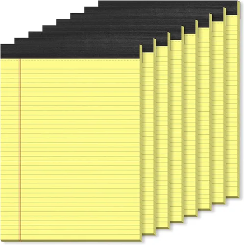 Vista 10 de Blocs de notas pequeños de 5x8 amarillos – paquete de 4, papel grueso premium de 80gsm, 30 hojas/60 páginas por bloc, páginas perforadas con rayas