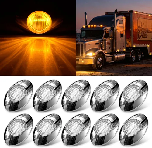Vista 15 de Nilight 3 Inch Amber Oval LED Marker Lights 10PCS Clear Lens Side Clearance Lights 12V DC IP67 Waterproof Chrome Housing for Semi Truck Trailer RV