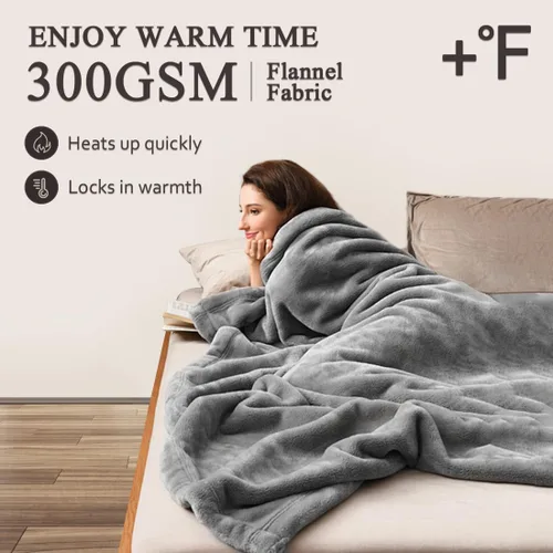 Vista 2 de LaSyL Manta de Vellón Twin 60"x80" Gris - 300GSM Manta de Cama de Franela Suave Acogedora Afelpada Difusa - Manta de Microfibra Ligera Antiestática