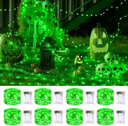 Vista 27 de JMEXSUSS 4 unidades de luces de hadas LED de 50 luces en púrpura y verde, luces de cadena de hadas operadas con batería, luces de 16 pies