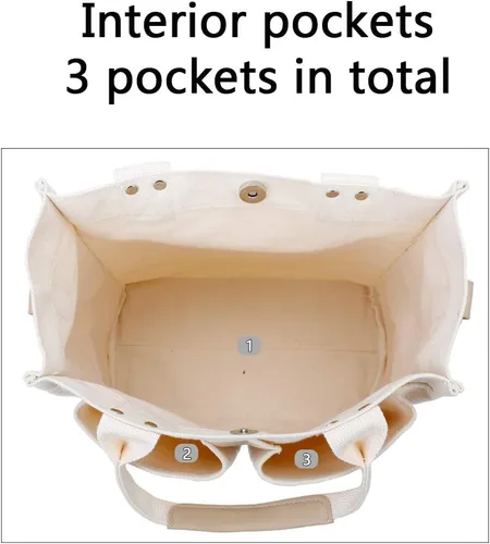 Vista 6 de Bolso de lona de algodón para mujer, bolso de hombro con asa superior, bolso cruzado, Blanco