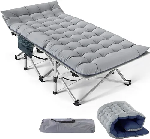 Vista 32 de Slsy Catre de camping plegable para adultos con almohadilla, catres de dormir portátiles acolchados, cama de campamento con bolsa de transporte
